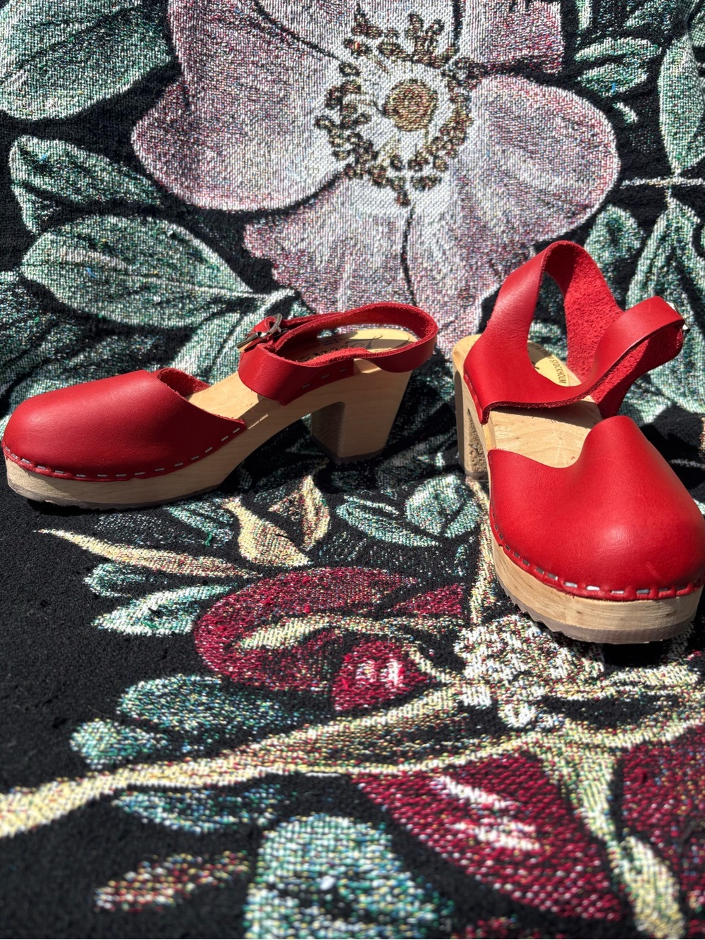 Lotta From Stockholm Red Leather Slingback Clogs with Wooden Heel size 36 - Picture 3 of 7